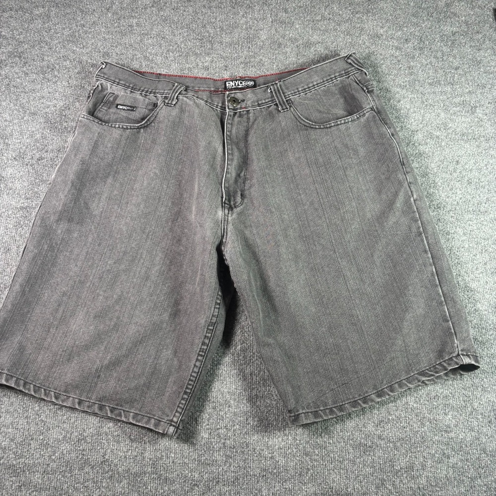 Vintage Enyce Sean Combs Shorts Mens 46 Gray Denim Flat Front Hip Hop Baggy Y2K